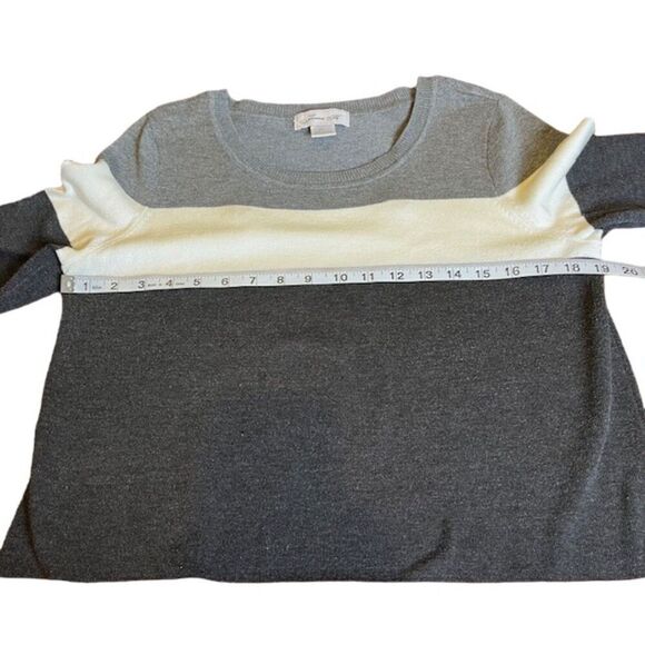 Jessica H Sweater Midi Dress Striped Gray, Khaki, Orange Petite Size L - Picture 6 of 9